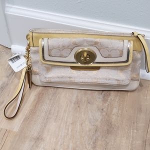 Coach clutch in tan gold NWT